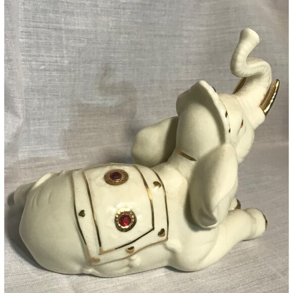Elephant Figurine With Gemstone Accents Vintage Hand Painted Ceramic 5.5 x 4.25" - Picture 3 of 8